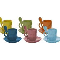 Servizio da caffè Multicolor in Stoneware 6 tazzine con piattini e cucchiaini