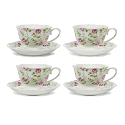 Servizio da Tè in ceramica Romantic 4 Tazze con Piattino 20 cl