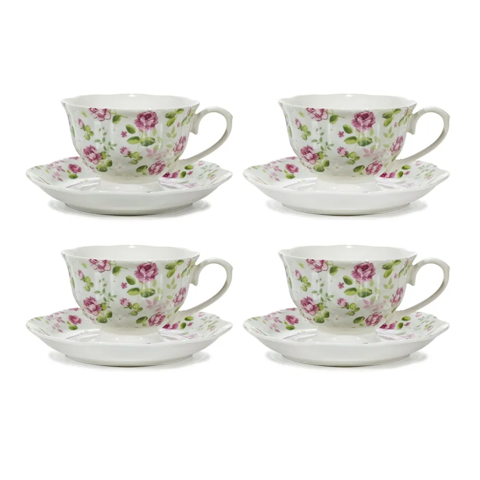 Servizio da Tè in ceramica Romantic 4 Tazze con Piattino 20 cl