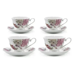 Servizio da Tè in ceramica Romantic 4 Tazze con Piattino 20 cl
