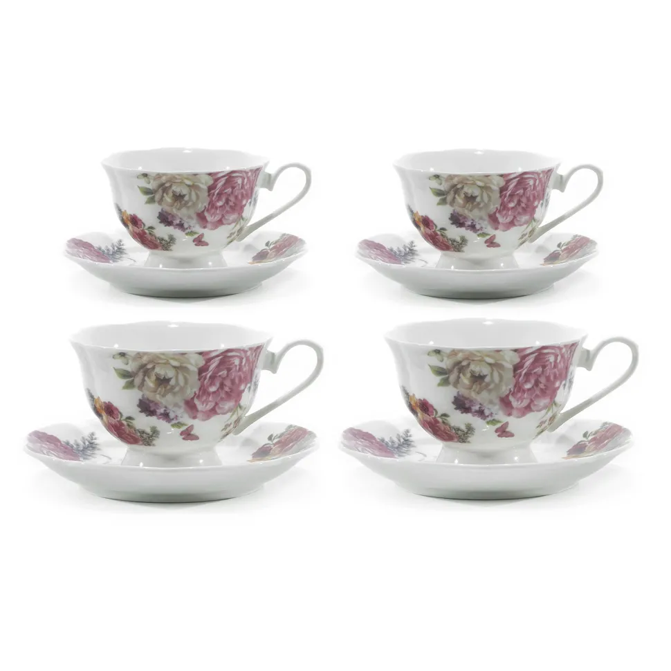 Servizio da Tè in ceramica Romantic 4 Tazze con Piattino 20 cl