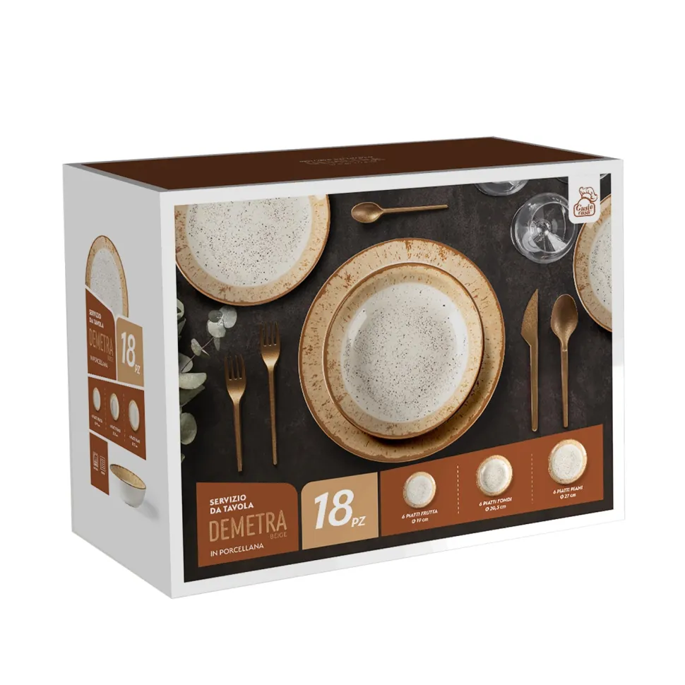 Servizio di piatti Demetra Beige in porcellana 18 pezzi