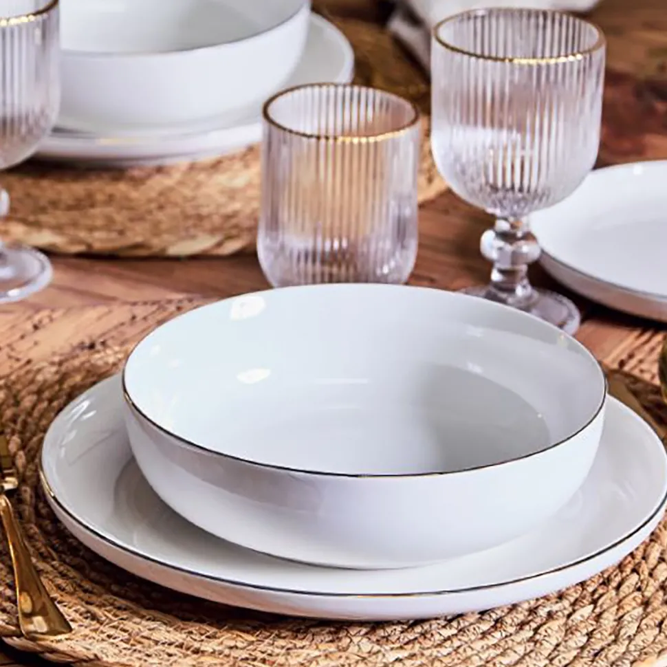 Servizio di piatti Edge Filo Oro in porcellana Bianco Linea Edge