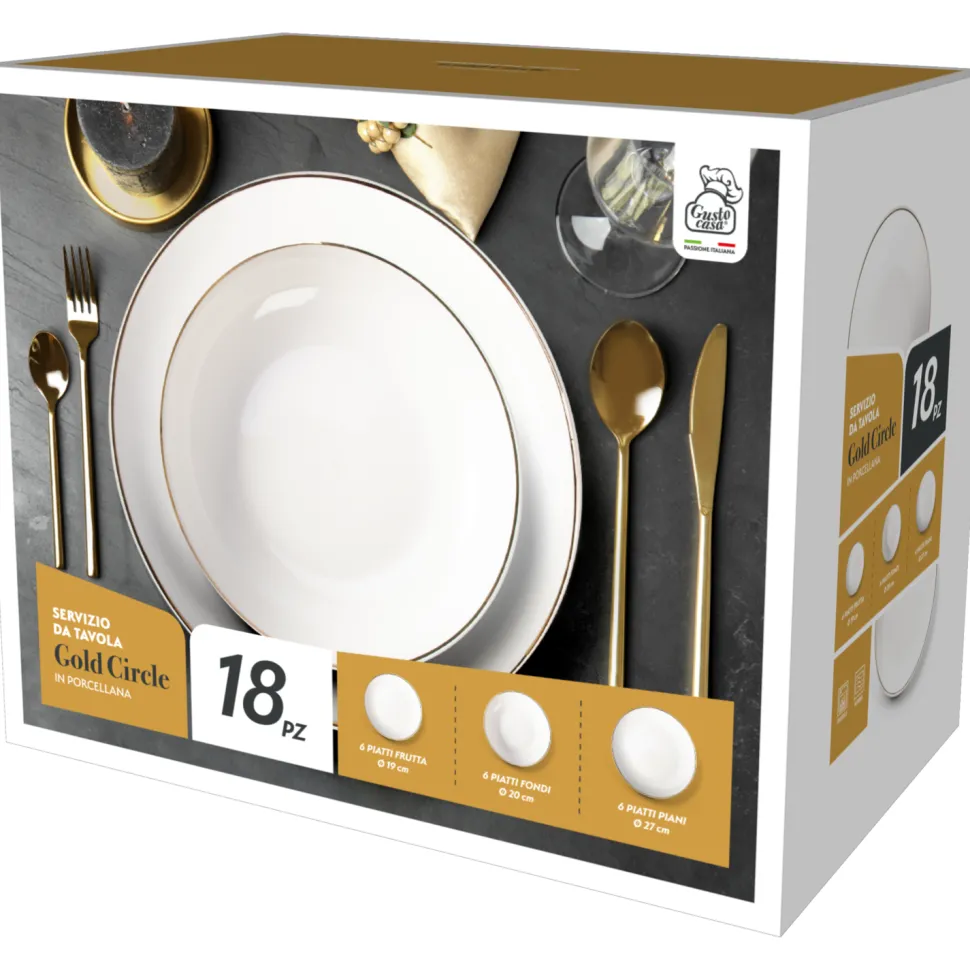 Servizio di piatti Gold Circle in porcellana 18 pezzi