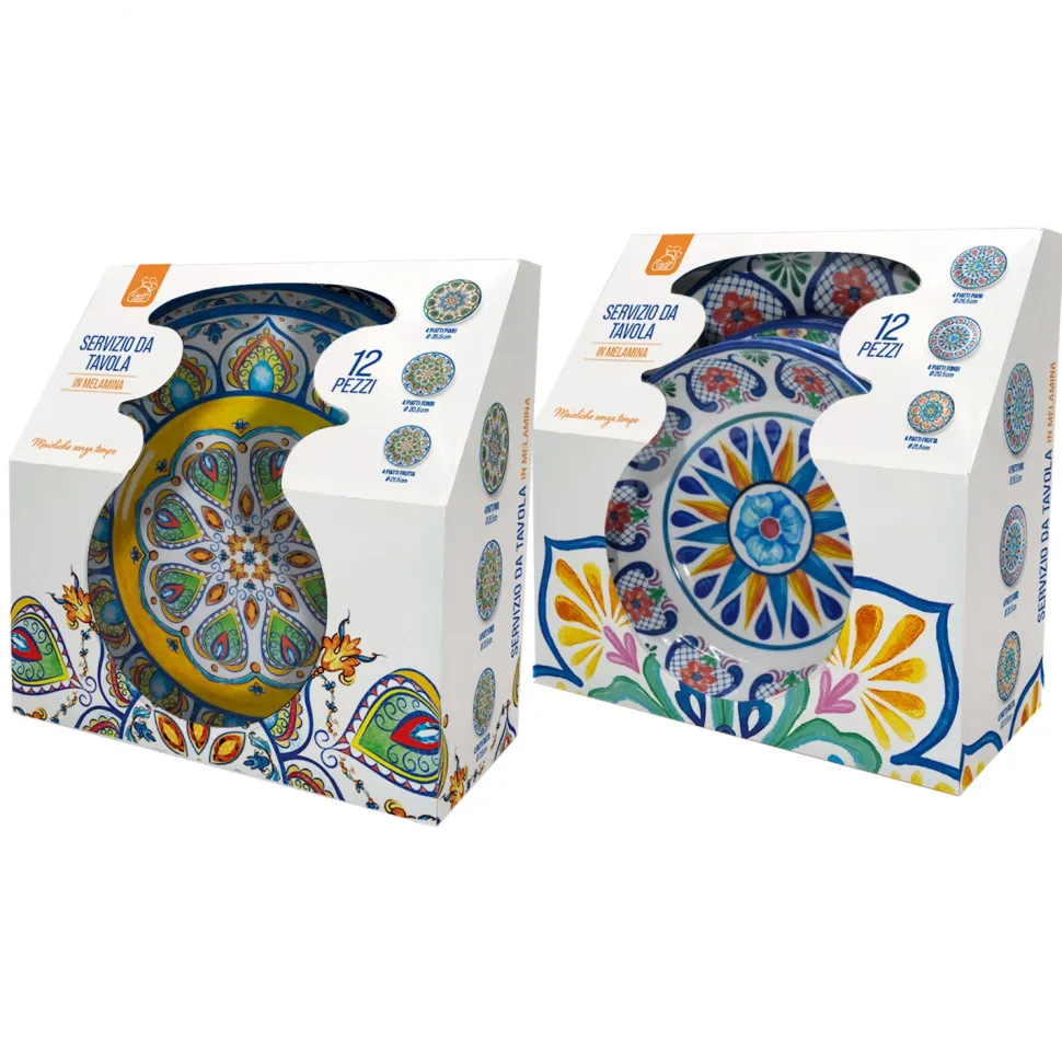 Servizio di piatti in melamina con Decorazioni Maioliche Multicolor 12 pezzi