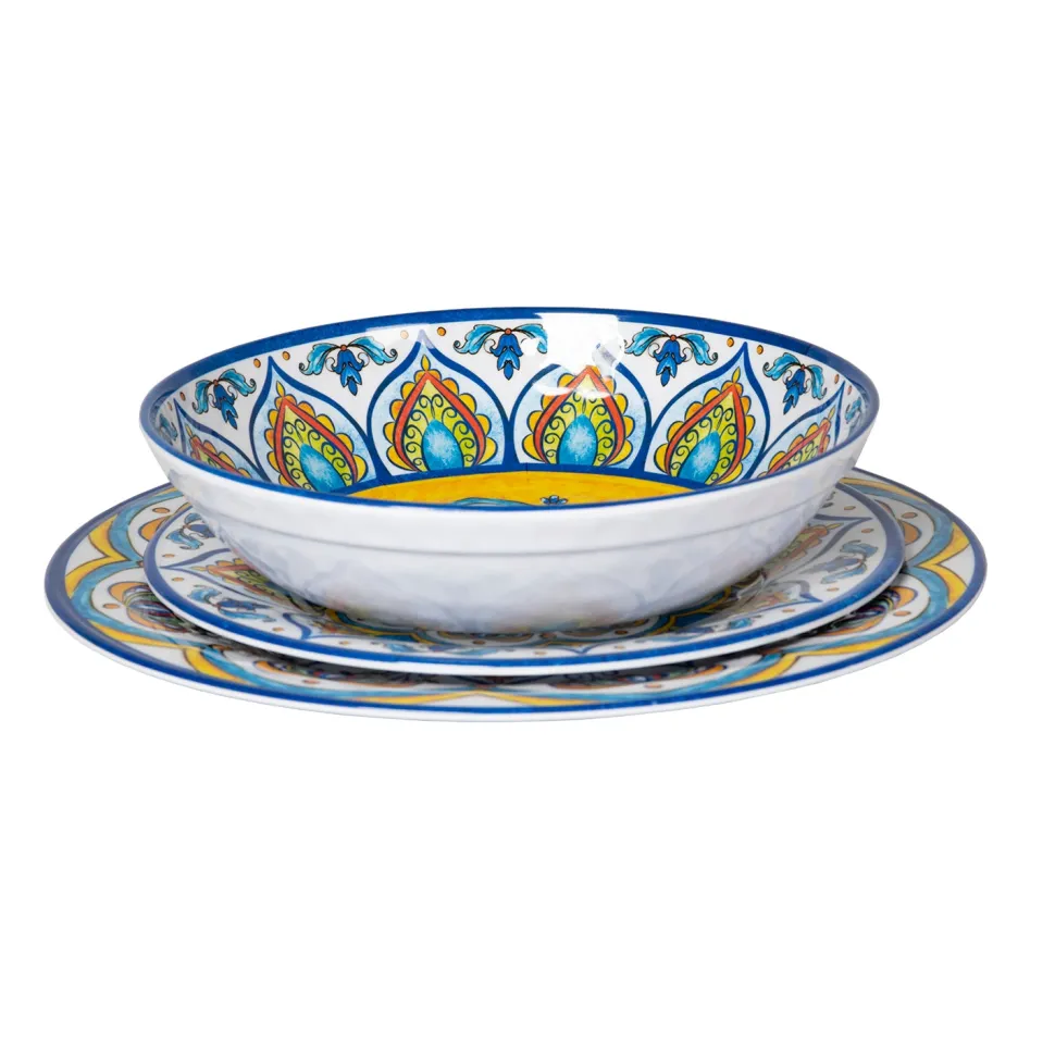 Servizio di piatti in melamina con Decorazioni Maioliche Multicolor 12 pezzi