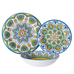 Servizio di piatti in melamina con Decorazioni Maioliche Multicolor 12 pezzi