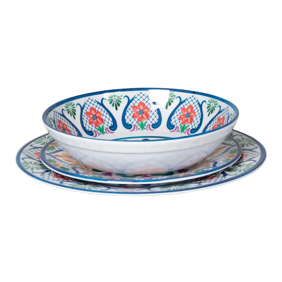 Servizio di piatti in melamina con Decorazioni Maioliche Multicolor 12 pezzi