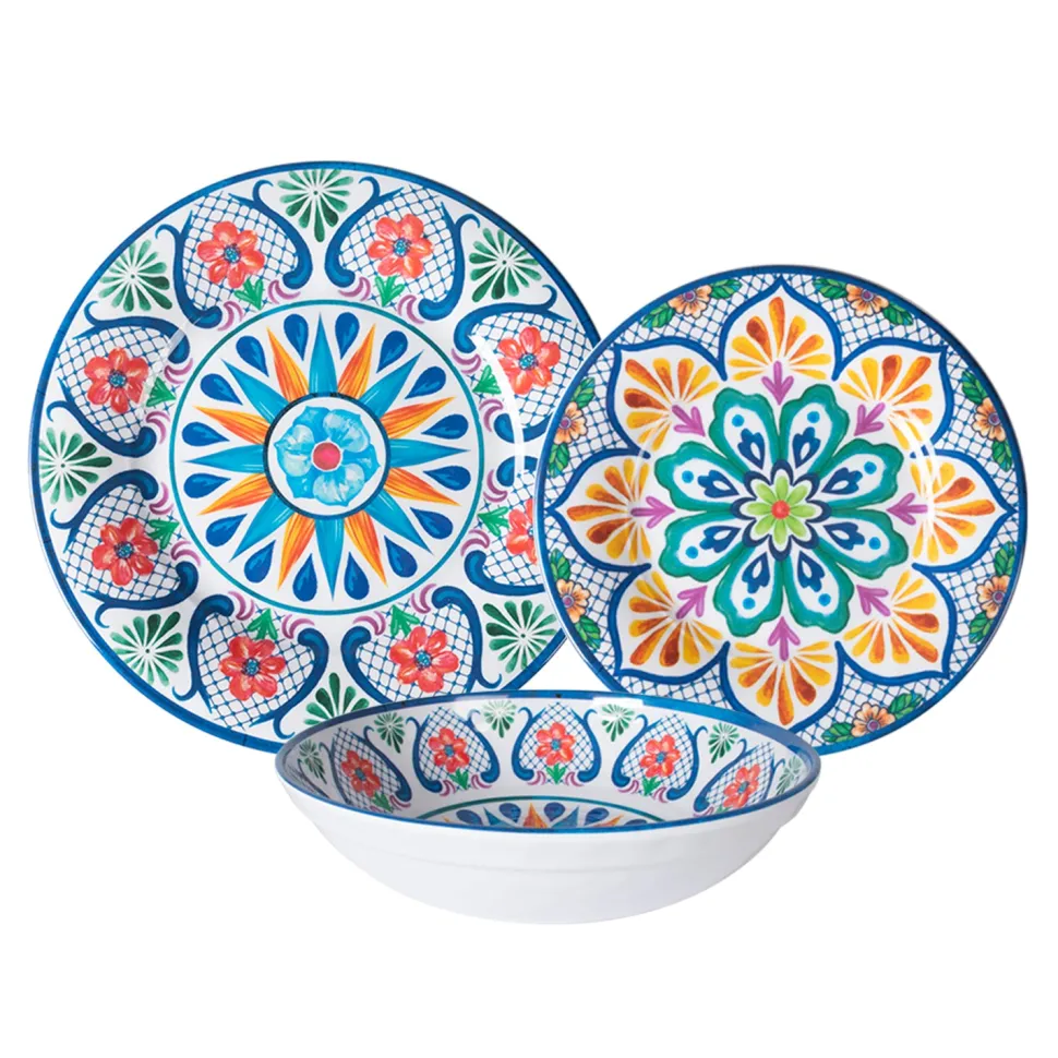 Servizio di piatti in melamina con Decorazioni Maioliche Multicolor 12 pezzi