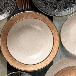 Servizio di piatti in stoneware Gaonas Sandy Embossed Pad 18 pezzi