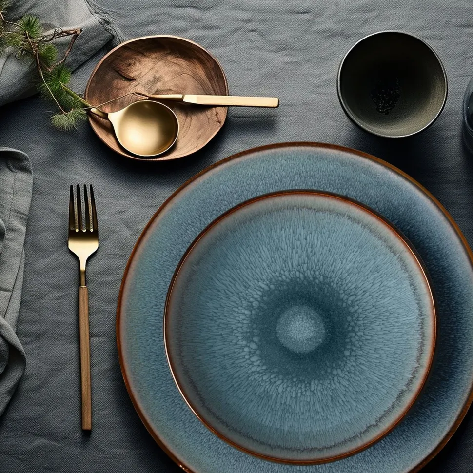 Servizio di piatti in stoneware Haruki Reactive Blue 18 pezzi