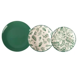 Servizio di piatti in stoneware Leaves Green 18 pezzi