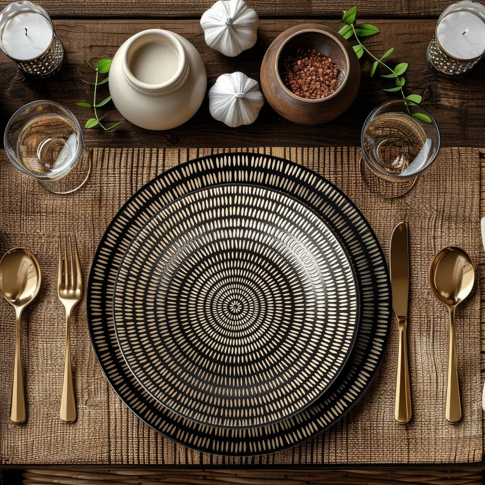 Servizio di piatti in stoneware Maya Pad Printing Nero 18 pezzi