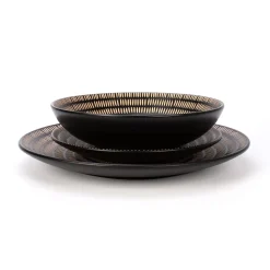 Servizio di piatti in stoneware Maya Pad Printing Nero 18 pezzi