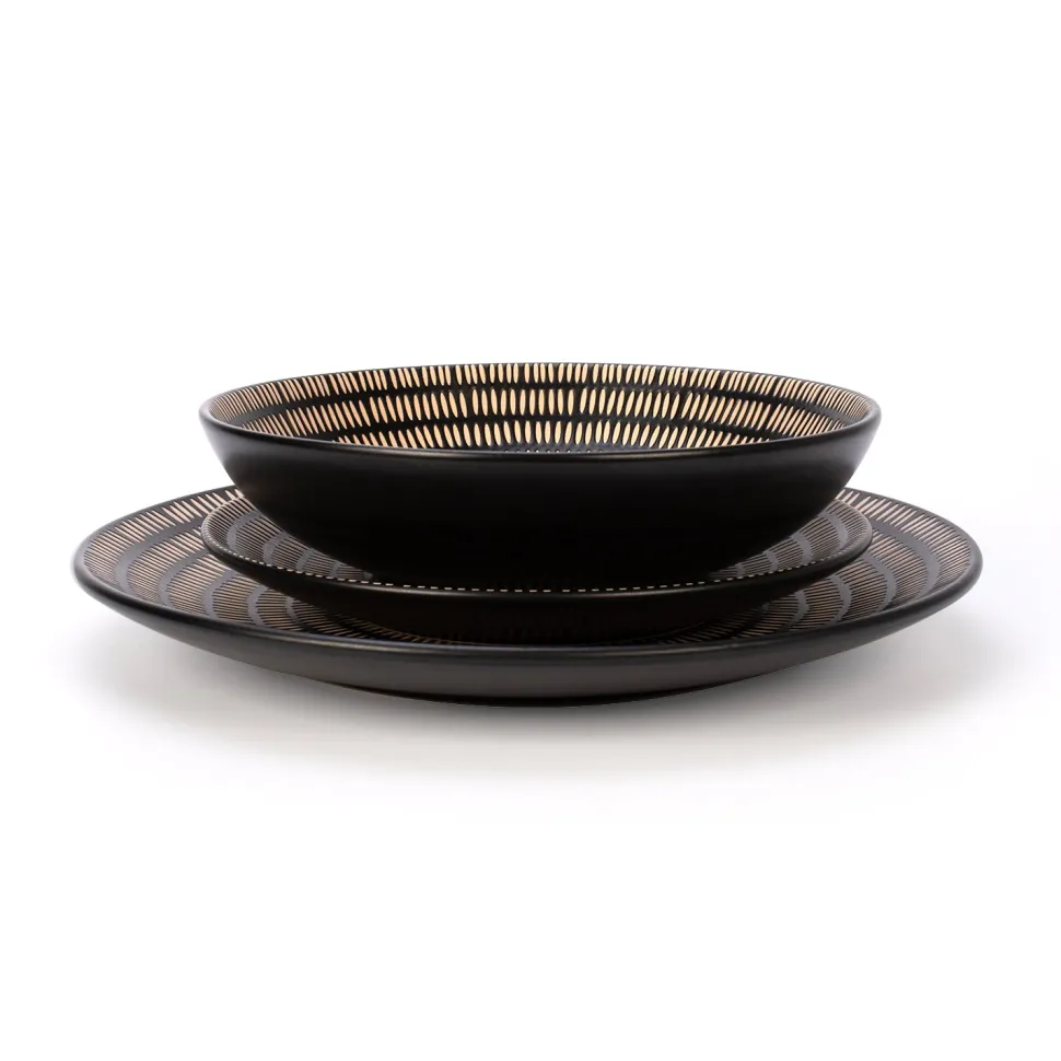 Servizio di piatti in stoneware Maya Pad Printing Nero 18 pezzi