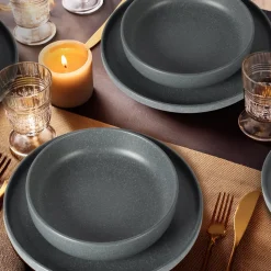 Servizio di piatti in Stoneware Nordica Grigio 18 pezzi