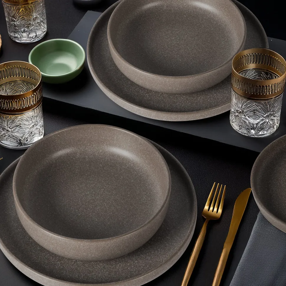 Servizio di piatti in Stoneware Nordica Tortora 18 pezzi