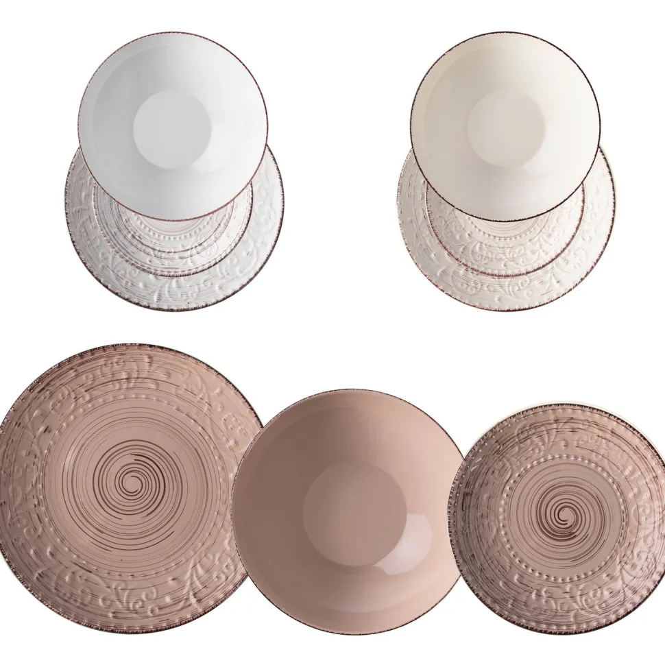 Servizio di piatti in stoneware Terra d'Ombra Embossed Pad 18 pezzi