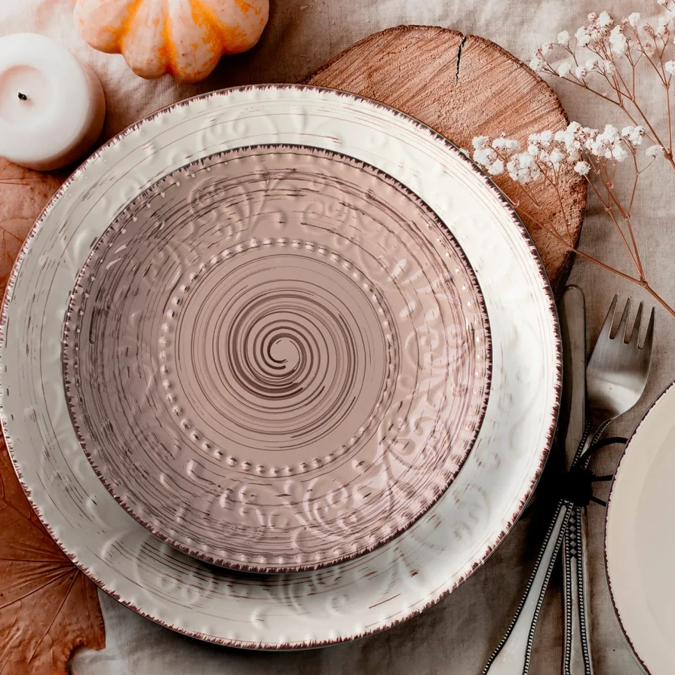 Servizio di piatti in stoneware Terra d'Ombra Embossed Pad 18 pezzi