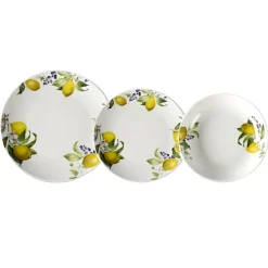 Servizio di Piatti Linea Mediterranea Decorazione Limoni in Porcellana 18 Pezzi