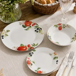 Servizio di Piatti Linea Rebeka Decorazione Frutta in Porcellana 18 Pezzi