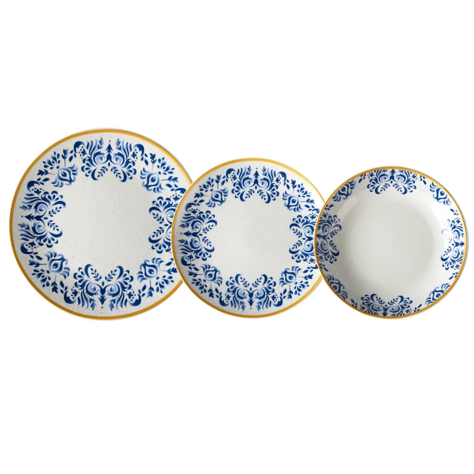 Servizio di Piatti Linea Zulema Blue in Porcellana 18 Pezzi