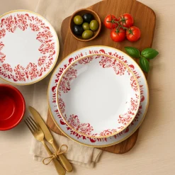Servizio di Piatti Linea Zulema Red in Porcellana 18 Pezzi