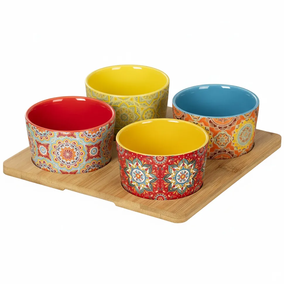 Set Antipastiere Linea Mandala in Stoneware con Vassoio 5 Pezzi