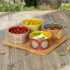 Set Antipastiere Linea Mandala in Stoneware con Vassoio 5 Pezzi