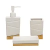 Set Bagno 3 pezzi in Ceramica Bianca e Bamboo Design Geometrico