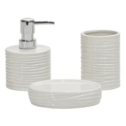 Set Bagno 3 pezzi in Ceramica Bianca Finitura a rilievo Effetto Ondulato