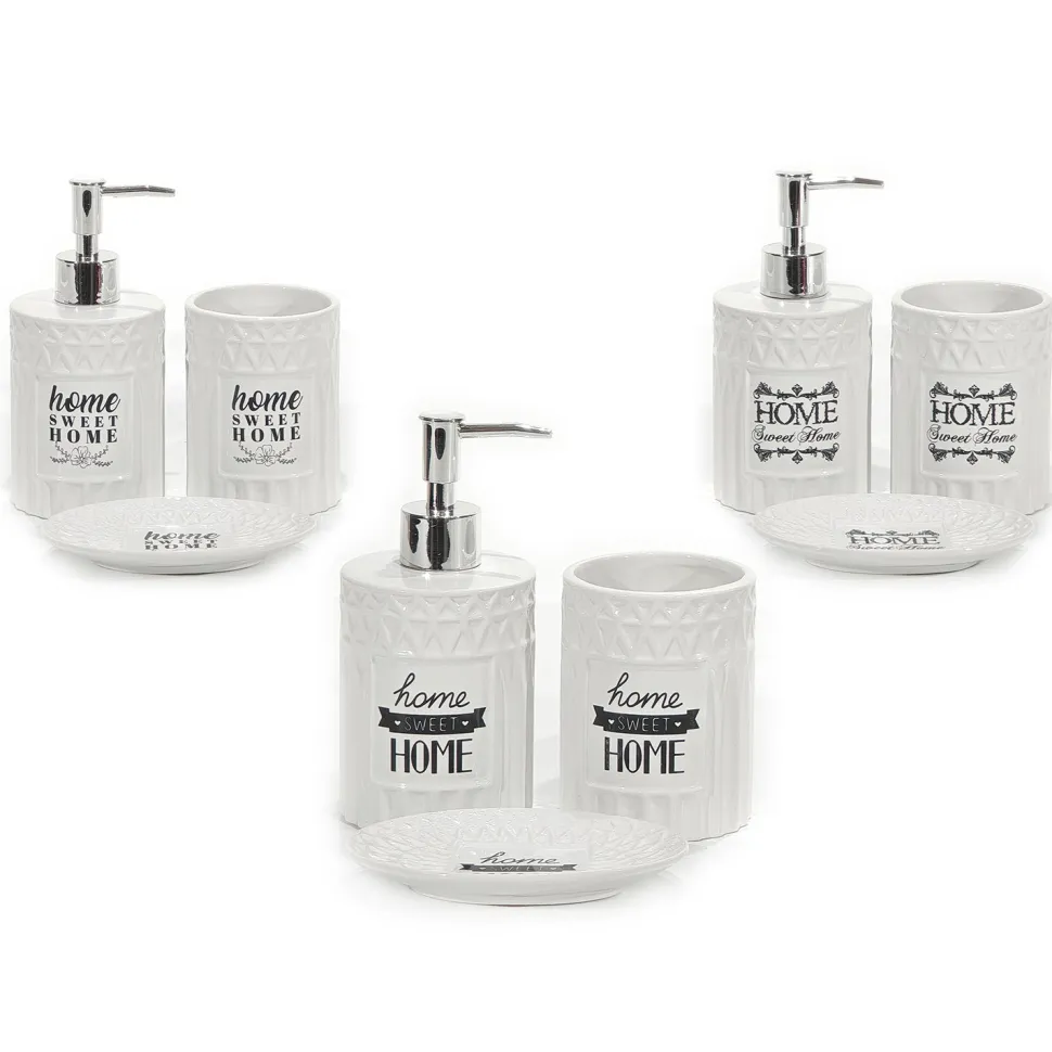 Set Bagno 3 pezzi in Ceramica Bianco Home Sweet Home