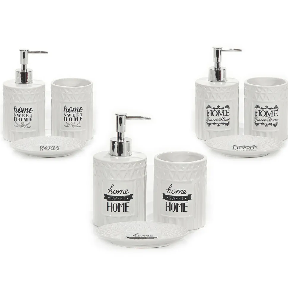 Set Bagno 3 pezzi in Ceramica Bianco Home Sweet Home