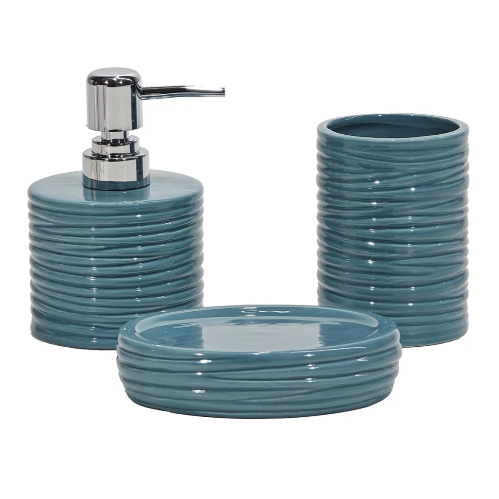 Set Bagno 3 pezzi in Ceramica Carta da Zucchero Finitura a rilievo Effetto Ondulato