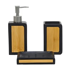 Set Bagno 3 pezzi in Ceramica Nera e Bamboo