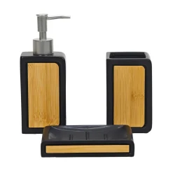 Set Bagno 3 pezzi in Ceramica Nera e Bamboo