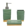 Set Bagno 3 pezzi in Ceramica Verde e Bamboo Design Geometrico