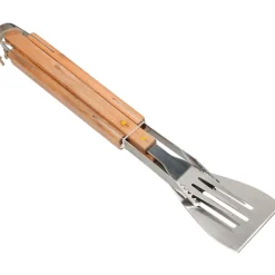 Set BBQ 3 pezzi Utensili Barbecue in acciaio inox e manico allungato in legno