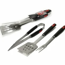 Set BBQ 3 pezzi Utensili Barbecue in acciaio inox e manico in plastica