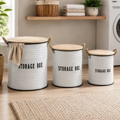 Set 3 Ceste Portabiancheria con Manici Bianco