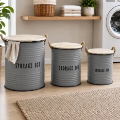 Set 3 Ceste Portabiancheria con Manici Grigio