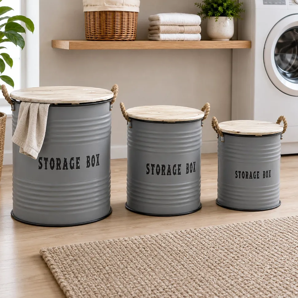 Set 3 Ceste Portabiancheria con Manici Grigio