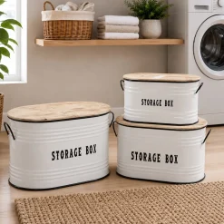 Set 3 Ceste Portabiancheria con Manici Rettangolare Bianco