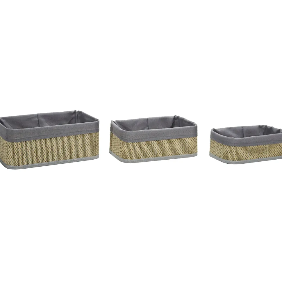 Set 3 Cestini Portaoggetti in Bamboo con Rivestimento in Policotone