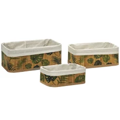 Set 3 Cestini Portaoggetti in Bamboo con Rivestimento in Policotone