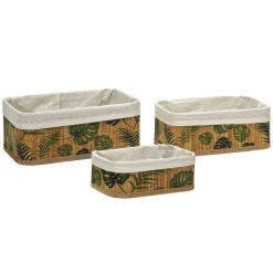 Set 3 Cestini Portaoggetti in Bamboo con Rivestimento in Policotone