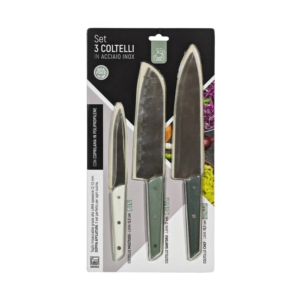 Set 3 Coltelli Cucina con Coprilama