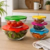 Set 5 Contenitori Food Organizer in Vetro con Coperchio Colorato Salvaspazio