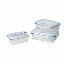 Set 3 Contenitori Rettangolari in vetro con coperchio ermetico Food Organizer