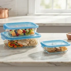 Set 3 Contenitori Salvaspazio in Vetro Borosilicato Food Organizer
